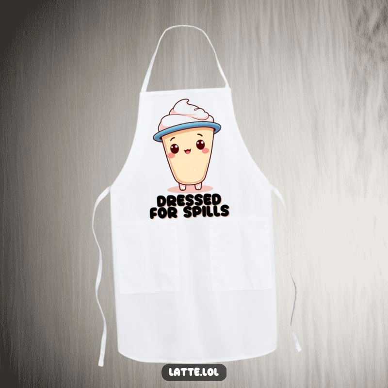 Funny apron showcasing a latte foam character in a jaunty cap, ready for kitchen duty with a smile.