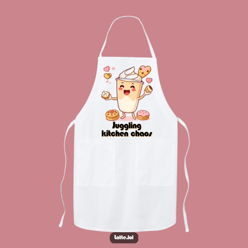Funny Latte Cup Juggling Pastries Apron: Whimsical Baker's Kitchen Wear
