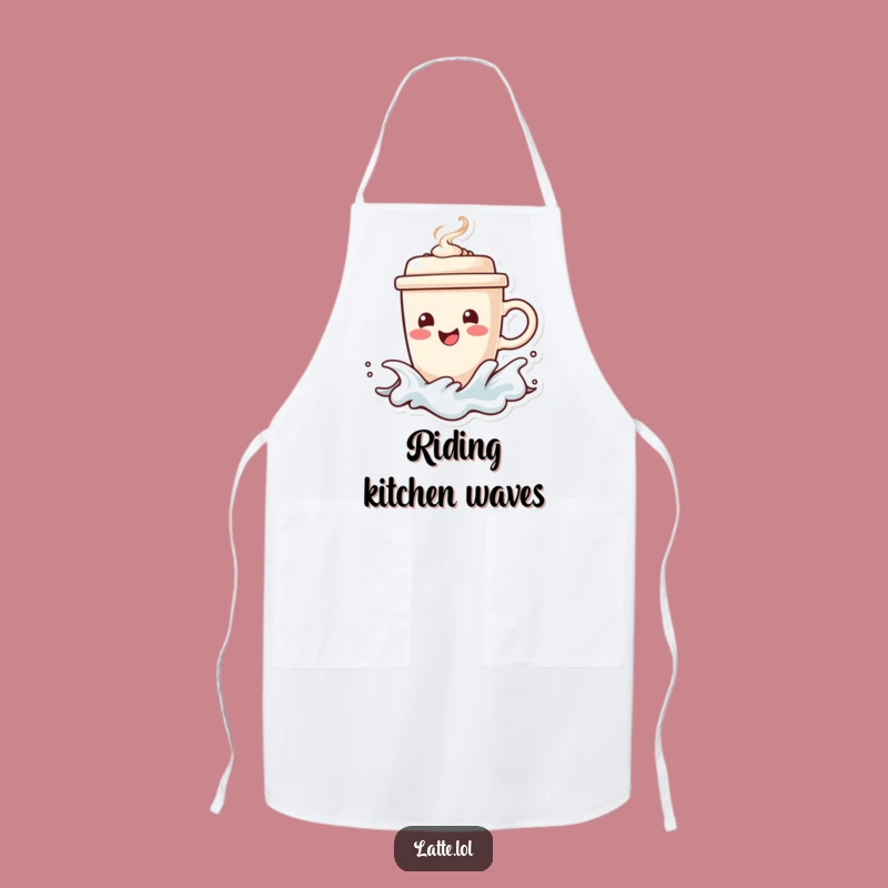 Surfing Coffee Funny Apron: Chef's Cup, Steaming Lid, Kitchen Wave Gift