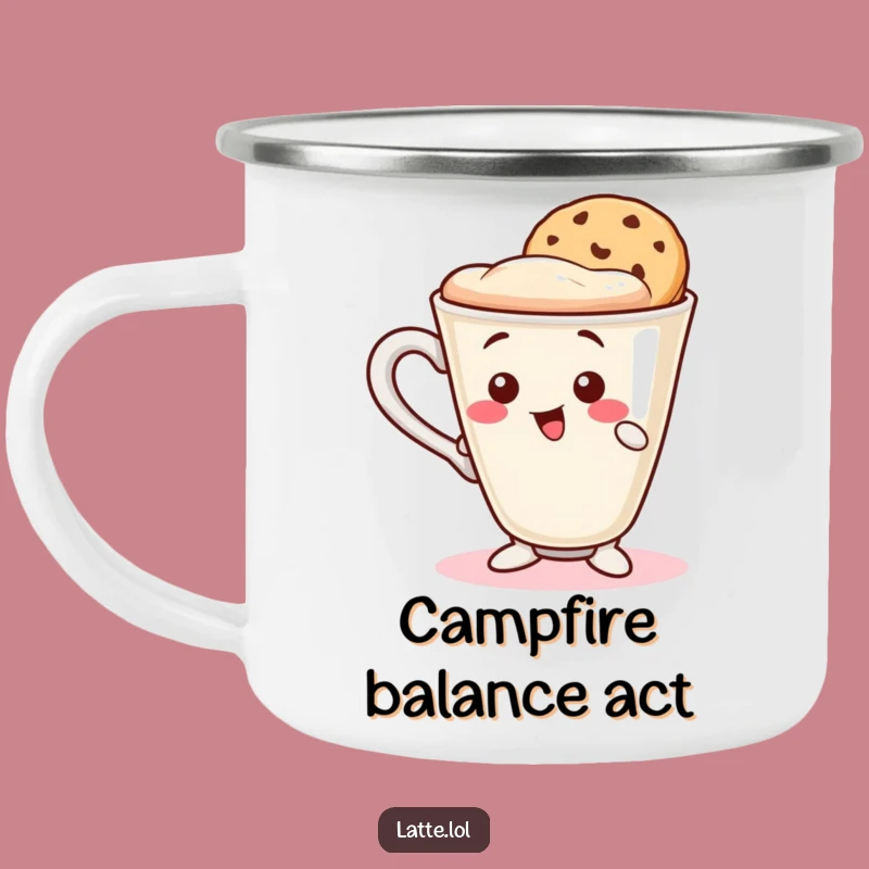 Balancing Latte Funny Camping Mug: Durable Cup, Cookie Wafer, Outdoor Fun Gift