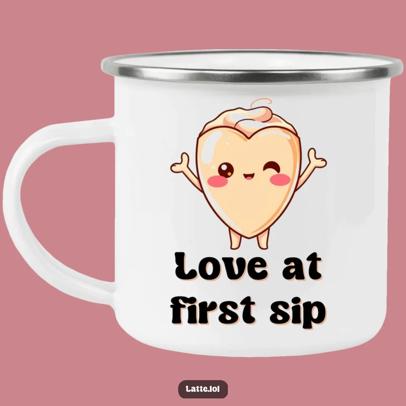 Funny Kawaii Latte Heart Camping Mug - Cheerful Outdoor Companion