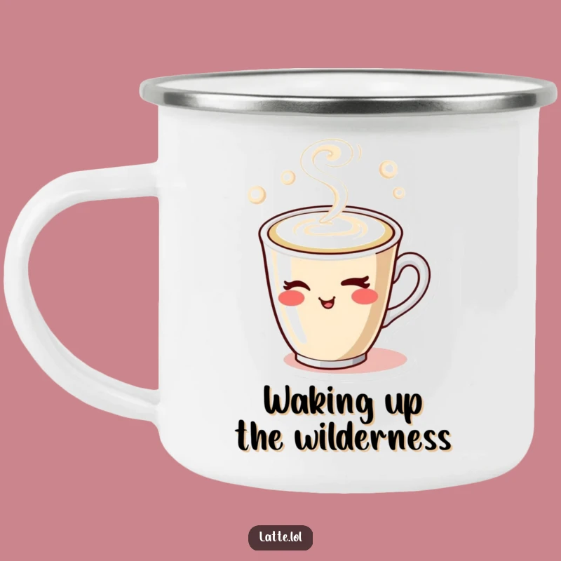 Funny Winking Latte Cup Camping Mug: Durable Steam Design, Perfect Outdoor Gift