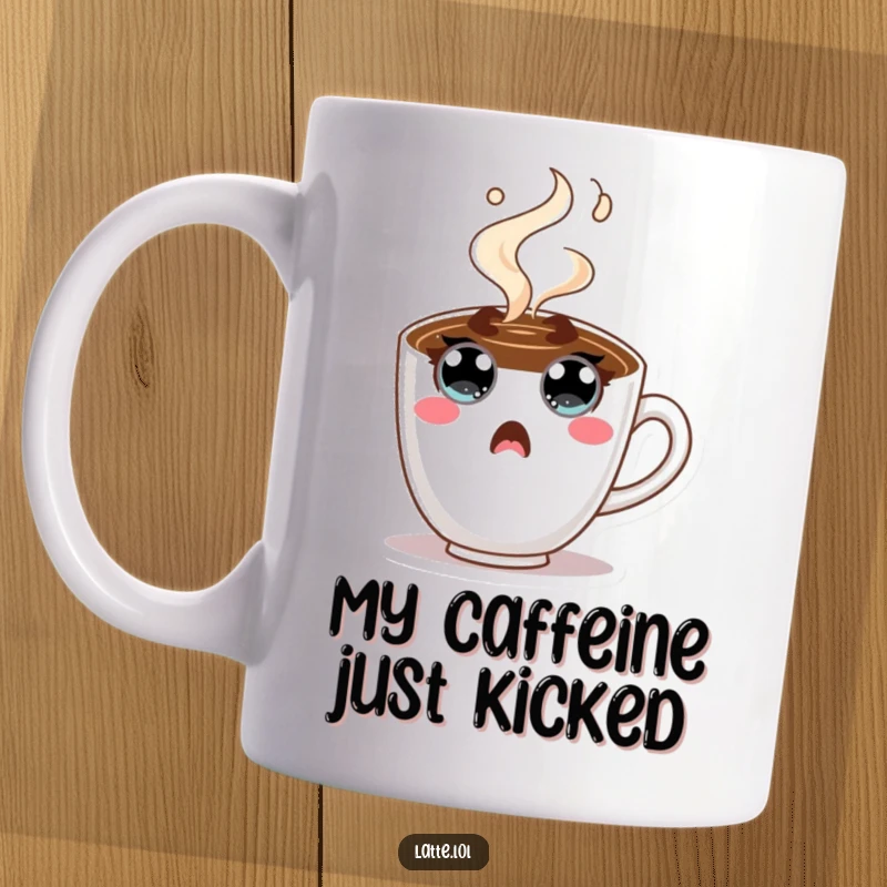 Funny Coffee Cup Mug with wide eyes and steam bursting out, a surprised character ready for a caffeine kick. A hilarious gift idea.