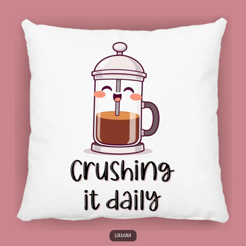 Funny French Press Pillow - Laughing Coffee Character Cushion, Perfect Cozy Gift