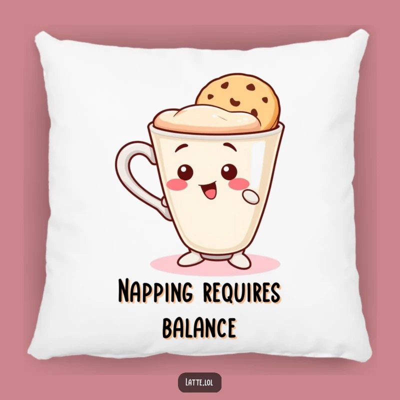 Balancing Latte Funny Pillow: Cozy Cup, Cookie Wafer, Comfy Balance Gift