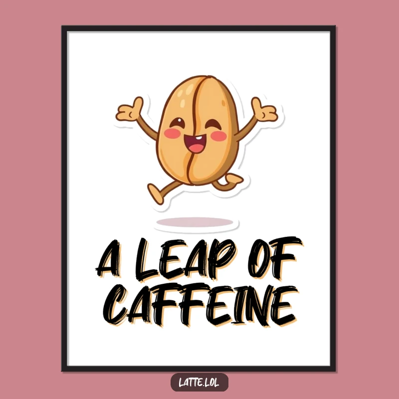 Funny Coffee Bean Leap Digital Art: Hang Your Morning Energy!