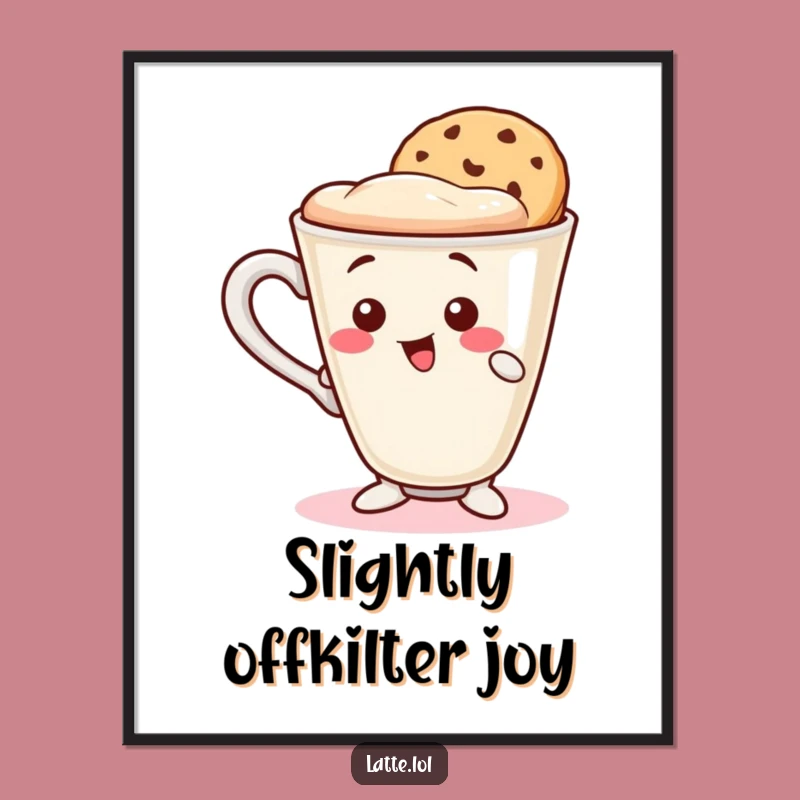 Balancing Latte Digital Art: Wobbly Cup, Cookie Wafer, Instant Whimsy Print