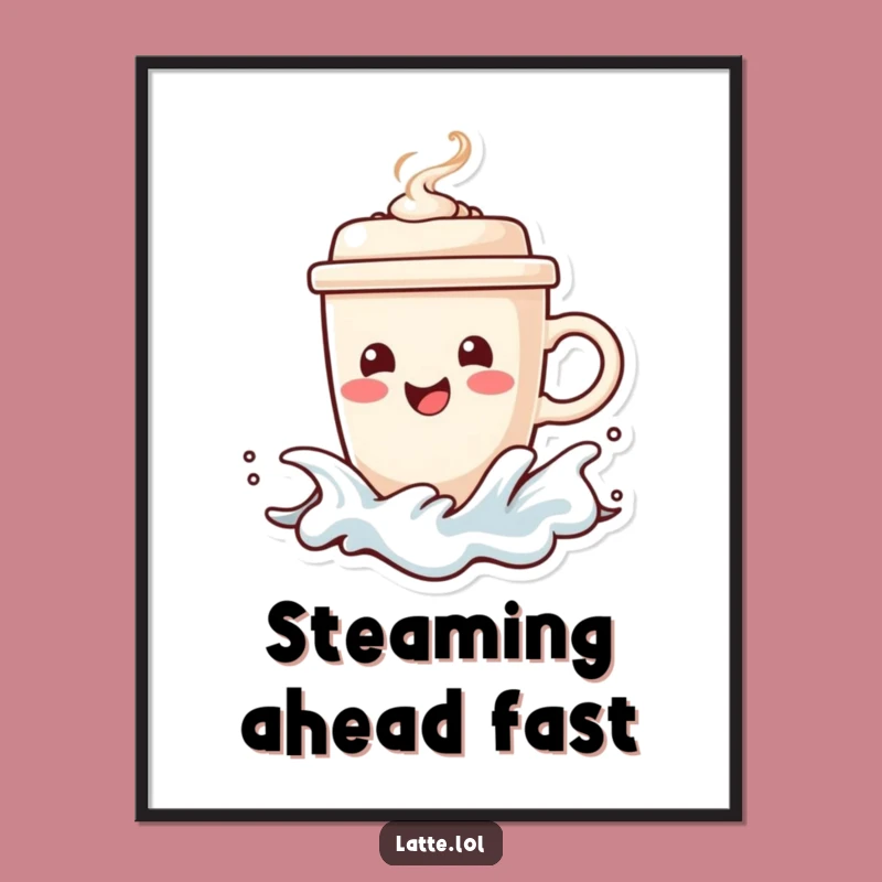 Surfing Coffee Digital Art: Happy Cup, Steaming Lid, Instant Beach Vibe Print