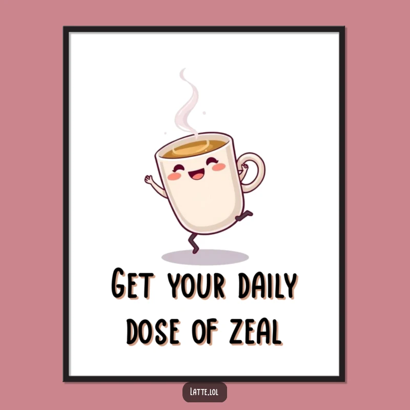 Free Printable Wall Art: Cartwheeling Latte - Funny Downloadable Decor Gift