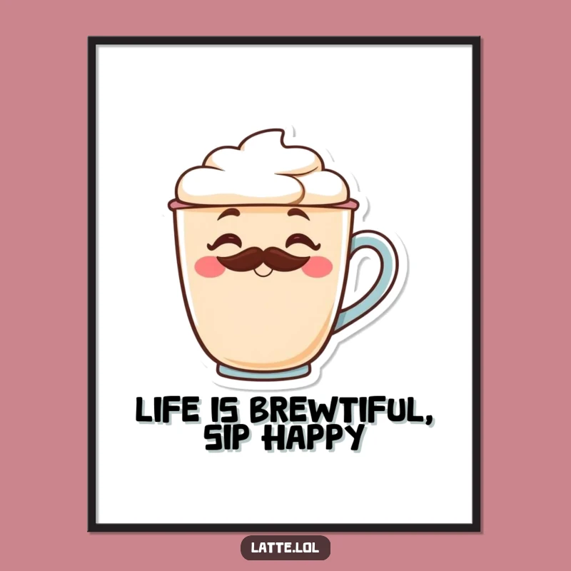 Free Printable Wall Art: Winking Mustache Latte Art, Humorous Downloadable Decor