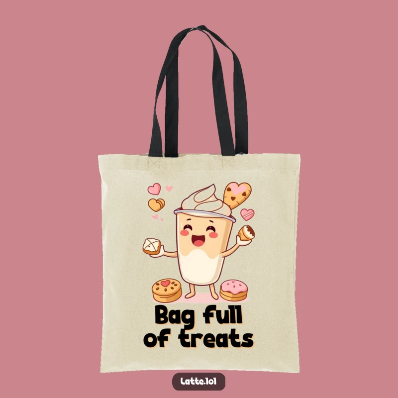 Funny Latte Cup Juggling Pastries Tote: Chic Bakery Accessory Bag