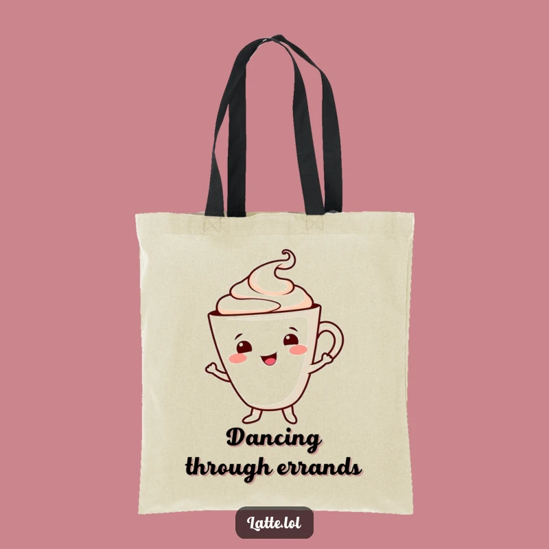 Dancing Latte Funny Tote Bag: Smiling Cup, Cheerful Foam, Carry Your Joy Gift